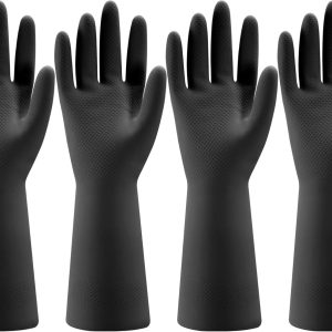 Bamllum 4 Pairs Rubber Kitchen Dishwashing Gloves - Reusable Household Cleaning Gloves for Washing Dishes and Cleaning Tasks, Flexible Long-lasting and Non-Slip (Medium, Black)