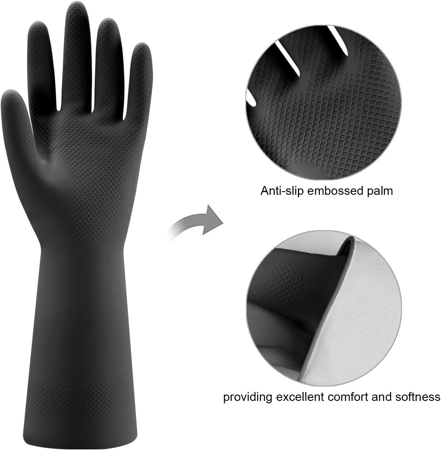 Bamllum 4 Pairs Rubber Kitchen Dishwashing Gloves - Reusable Household Cleaning Gloves for Washing Dishes and Cleaning Tasks, Flexible Long-lasting and Non-Slip (Medium, Black) - Image 2