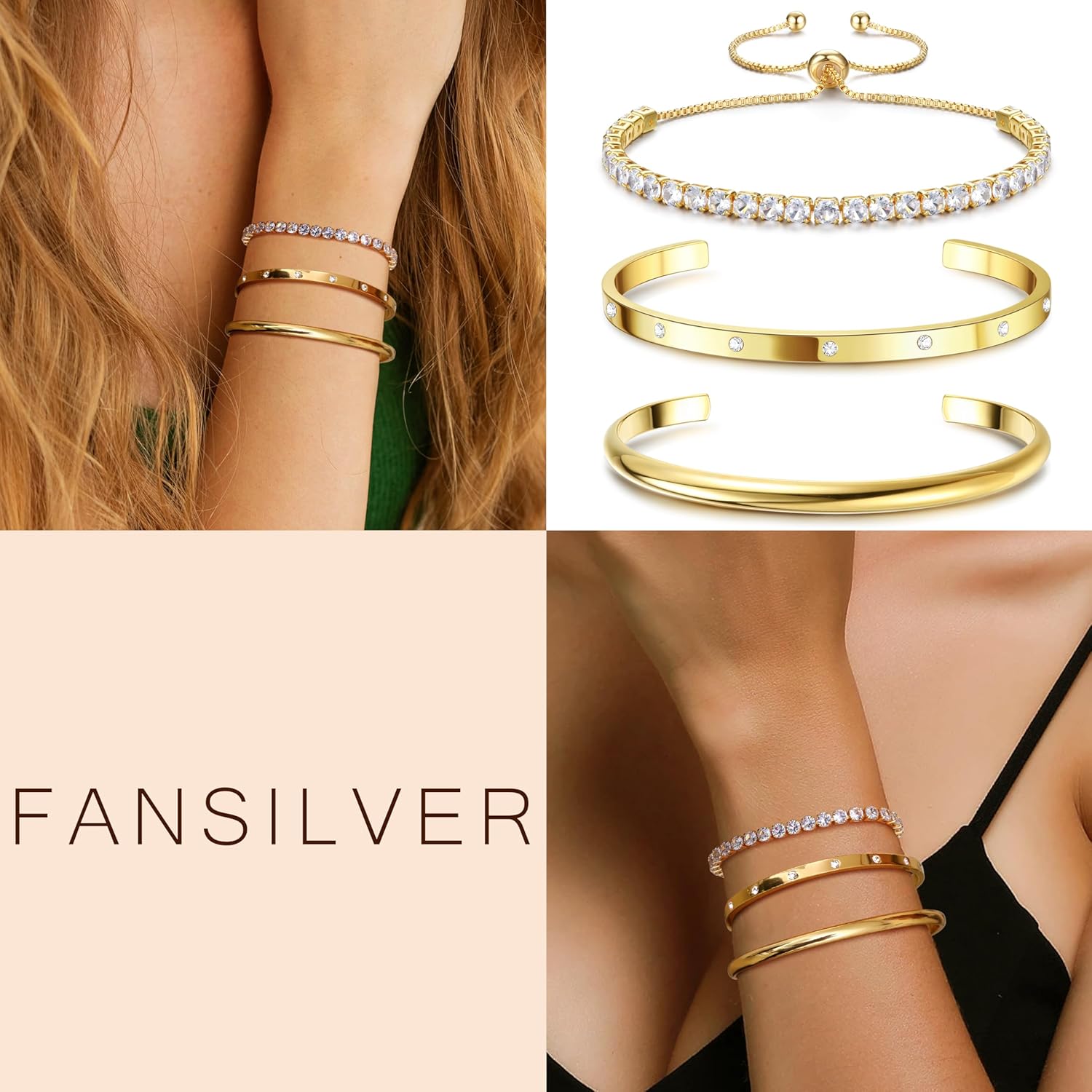 14K Gold Bracelets for Women Trendy Bangle Cuff Chain Bracelets Set Gold Plated Paperclip Bead Tennis Bracelet Chunky Gold Filled Bracelet Stack 3/4PCS - Image 3