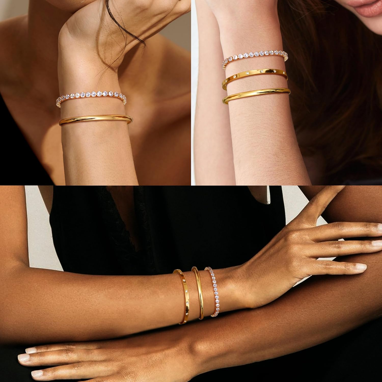 14K Gold Bracelets for Women Trendy Bangle Cuff Chain Bracelets Set Gold Plated Paperclip Bead Tennis Bracelet Chunky Gold Filled Bracelet Stack 3/4PCS - Image 4