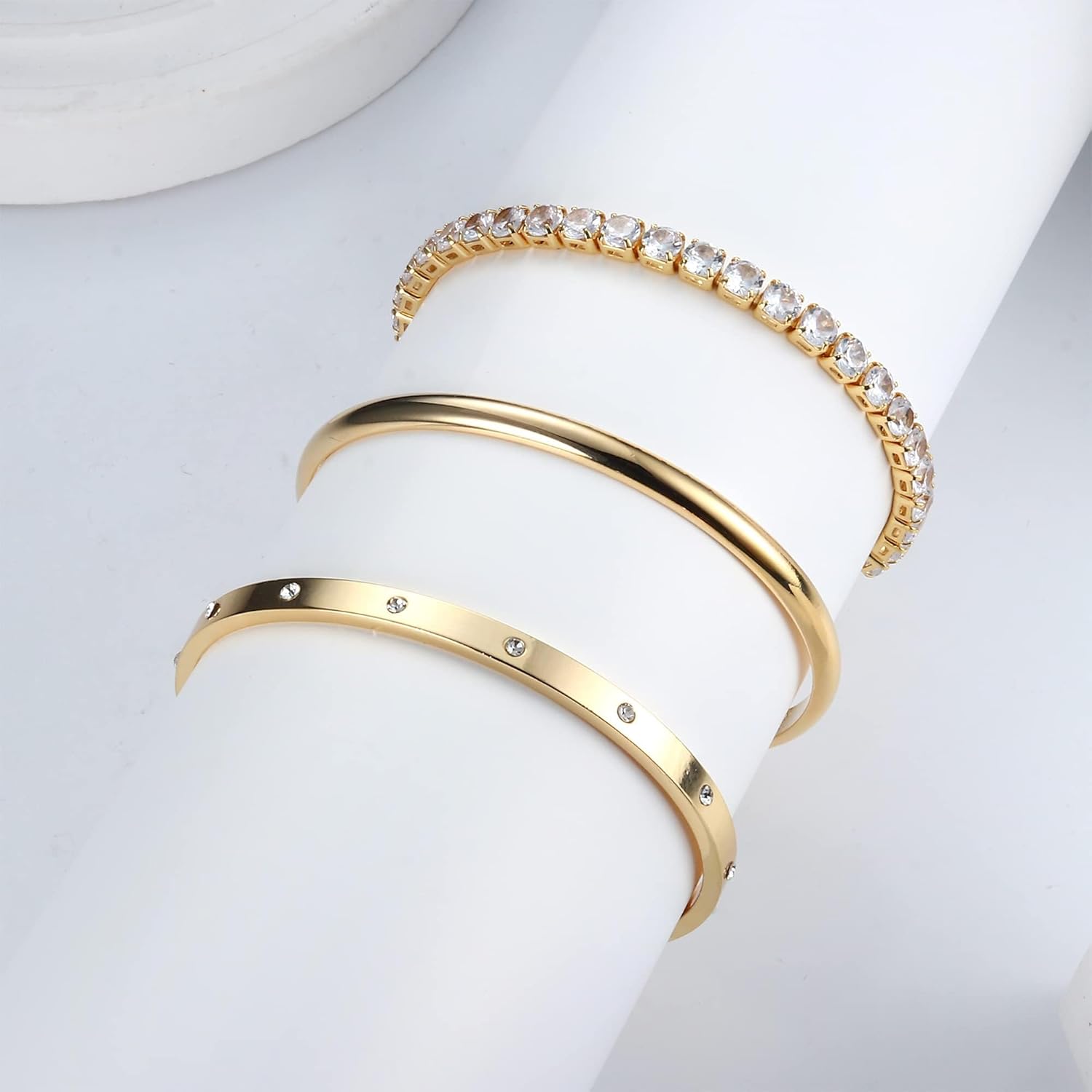 14K Gold Bracelets for Women Trendy Bangle Cuff Chain Bracelets Set Gold Plated Paperclip Bead Tennis Bracelet Chunky Gold Filled Bracelet Stack 3/4PCS - Image 6