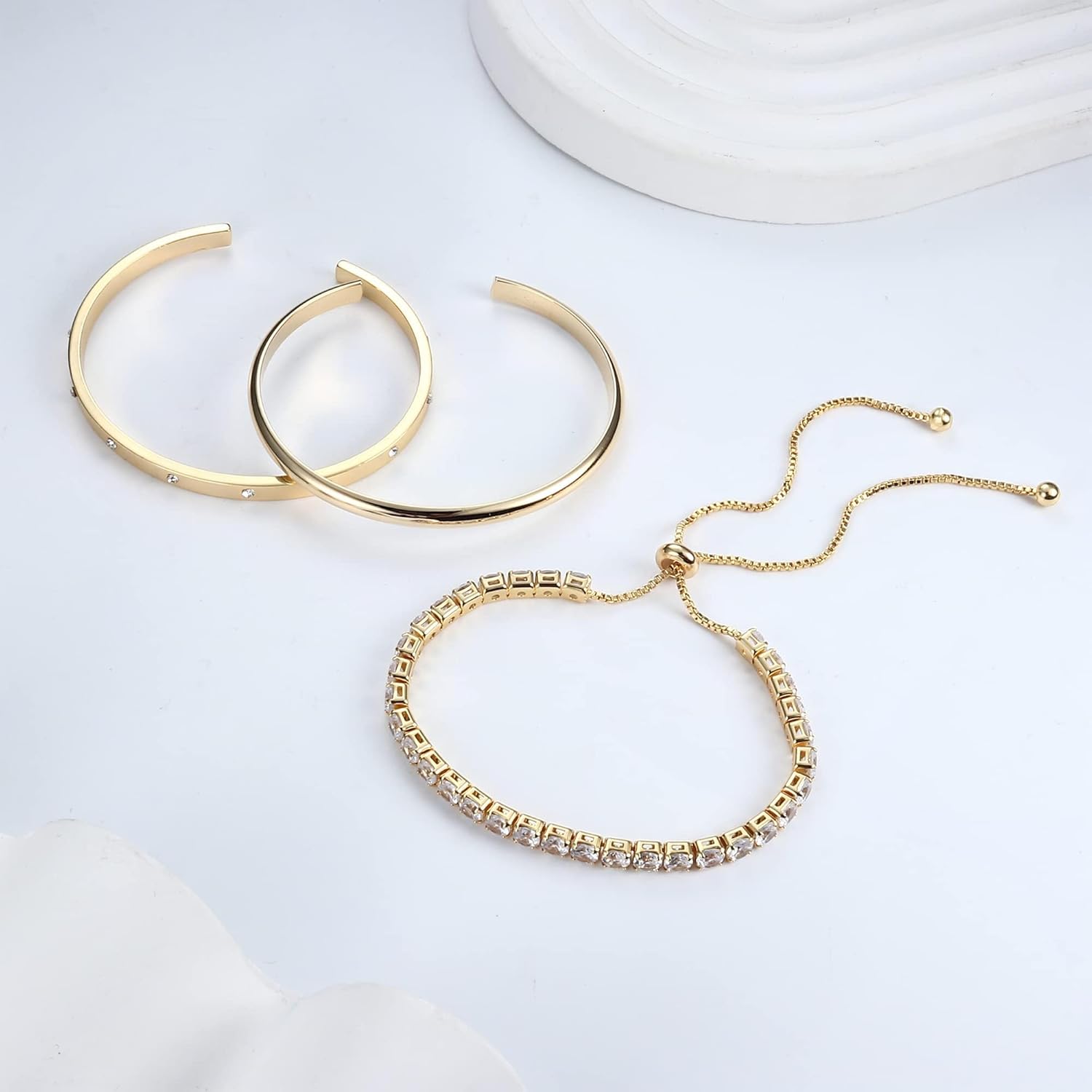 14K Gold Bracelets for Women Trendy Bangle Cuff Chain Bracelets Set Gold Plated Paperclip Bead Tennis Bracelet Chunky Gold Filled Bracelet Stack 3/4PCS - Image 7