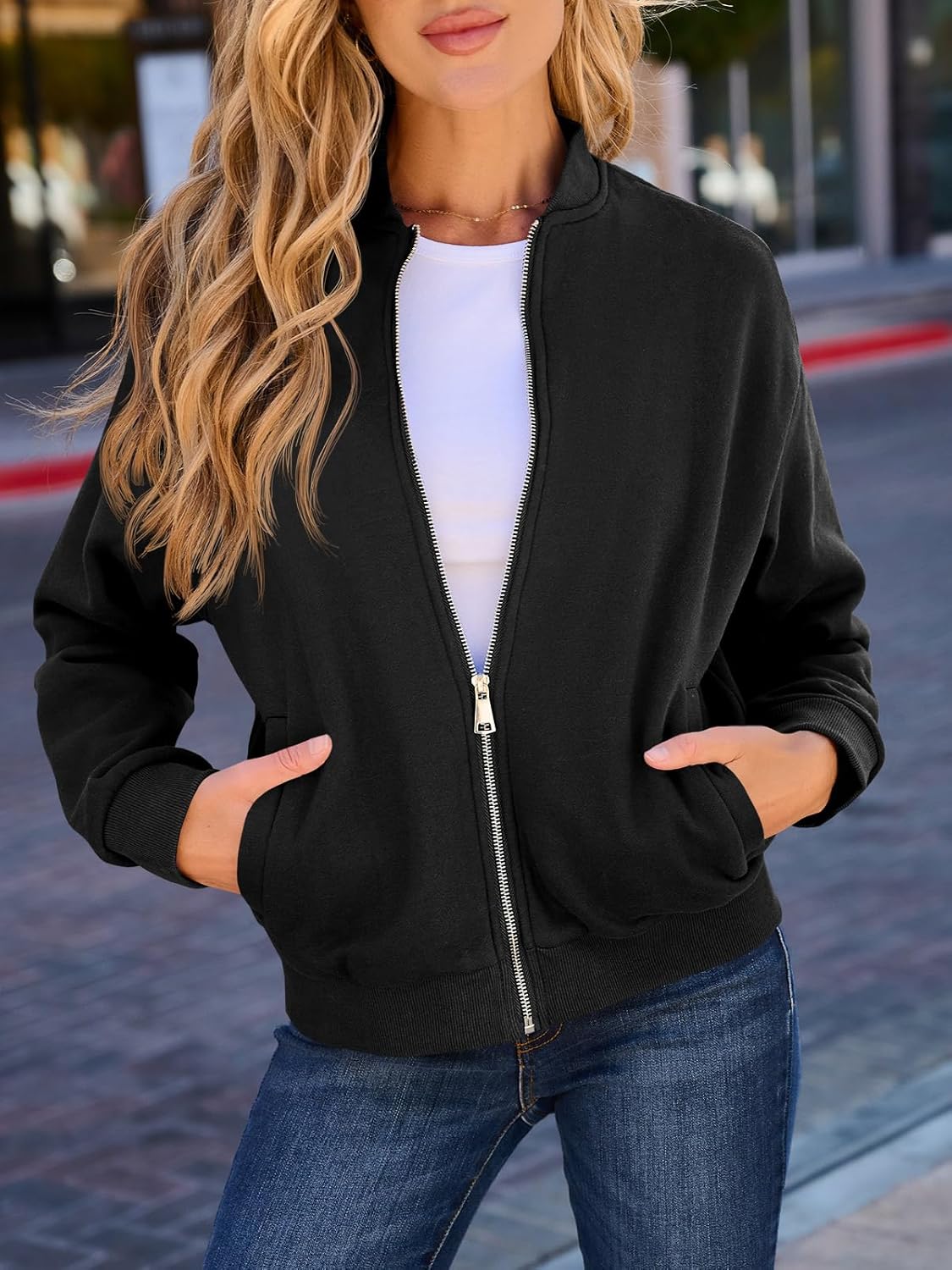 Womens Zip Up Sweatshirts Jackets Long Sleeve Casual Loose Outwear with Pockets - Image 2